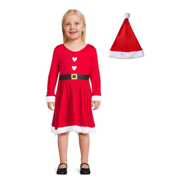 NEW Holiday Toddler Girls' Santa Dress with Hat, 2-Piece - Picture 2 of 7